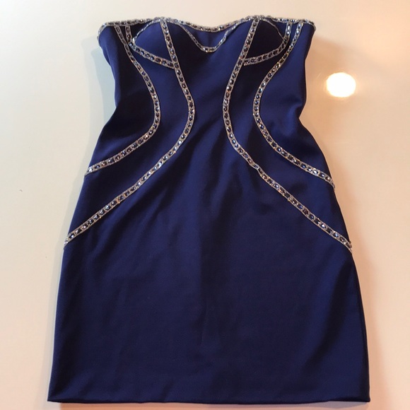 FENGYE LOMAN BLUE JEWELED STRAPLESS PARTY DRESS 8 - Picture 8 of 8